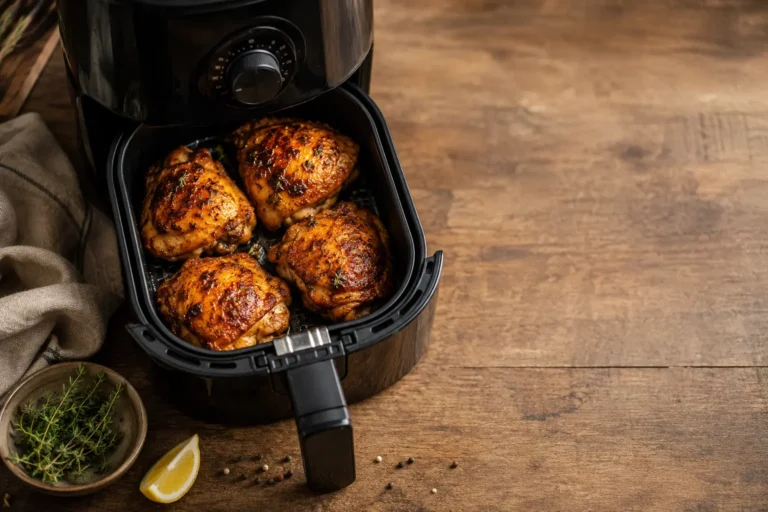 Heißluftfritteuse Rezepte Deutsch: 7 geniale Tricks für perfekte Hähnchenschenkel 8 Heißluftfritteuse Rezepte Deutsch – knusprige Hähnchenschenkel Titelbild