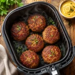 Frikadellen Heißluftfritteuse - knusprige goldbraune Frikadellen im Airfryer-Korb