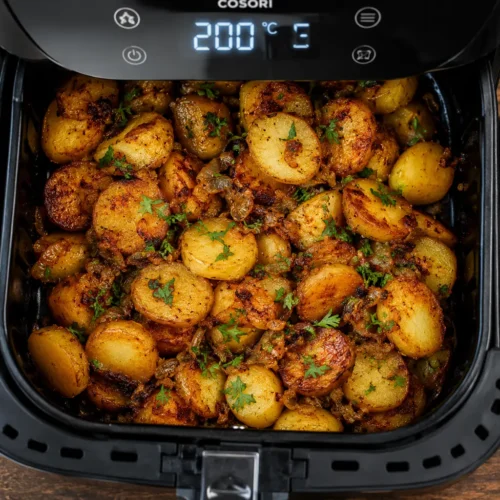 BRATKARTOFFELN REZEPT AIRFRYER: 3 EINFACHE METHODEN FÜR KNUSPRIGE KARTOFFELN 1 Bratkartoffeln Rezept Airfryer - knusprige goldbraune Kartoffeln mit karamellisierten Zwiebeln in der offenen Heißluftfritteuse bei 200°C