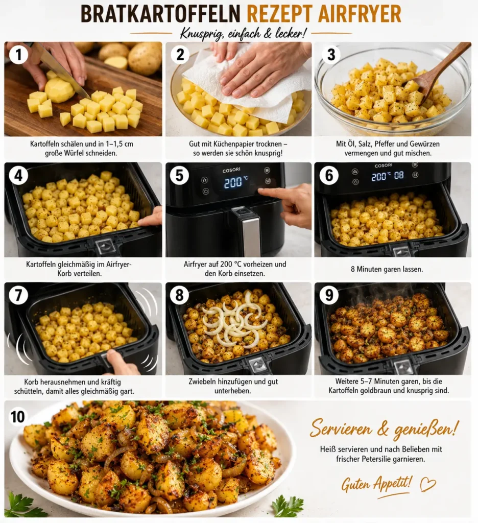BRATKARTOFFELN REZEPT AIRFRYER: 3 EINFACHE METHODEN FÜR KNUSPRIGE KARTOFFELN 2 Bratkartoffeln Airfryer Schritt-für-Schritt Anleitung
Das komplette Bratkartoffeln Rezept Airfryer - Alle Schritte