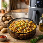 Bratkartoffeln Rezept Airfryer – knusprige goldbraune Bratkartoffeln aus der Heißluftfritteuse mit Zwiebeln und Schnittlauch