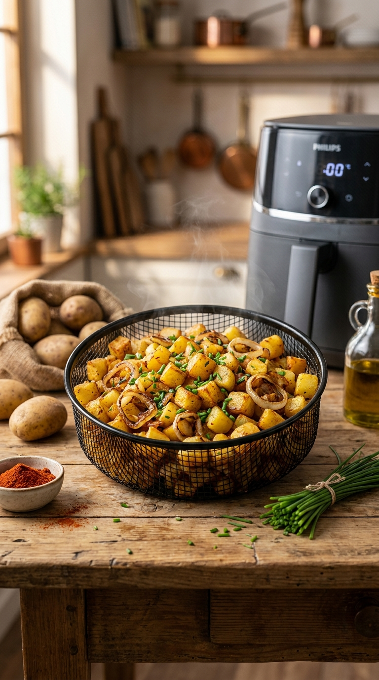 Bratkartoffeln Rezept Airfryer: 7 Geniale Profi-Tricks für Unwiderstehlich Knusprige Kartoffeln 5 Bratkartoffeln Rezept Airfryer – knusprige goldbraune Bratkartoffeln aus der Heißluftfritteuse mit Zwiebeln und Schnittlauch