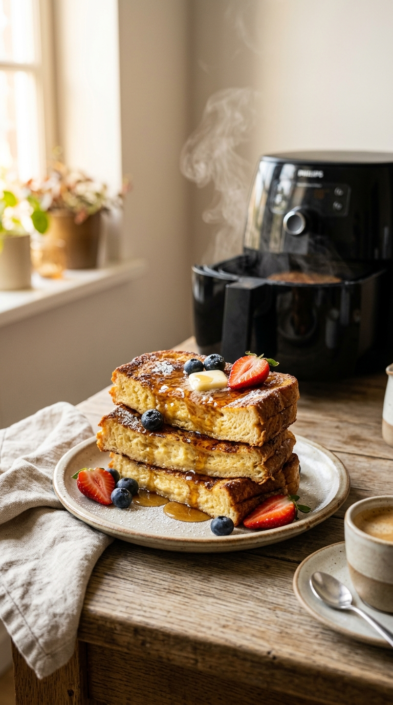French Toast Rezepte aus dem Airfryer: Das knusprigste Frühstück, das du je gemacht hast 5 French Toast Rezepte aus dem Airfryer – knuspriges French Toast mit Ahornsirup und Beeren
