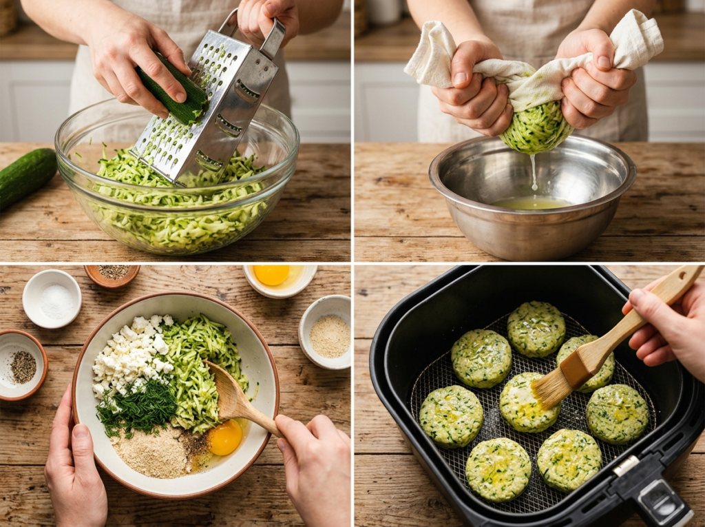 Zucchini Rezepte Airfryer: Griechische Zucchini-Puffer, die wirklich knusprig werden 3 Making Greek zucchini fritters 202607261303