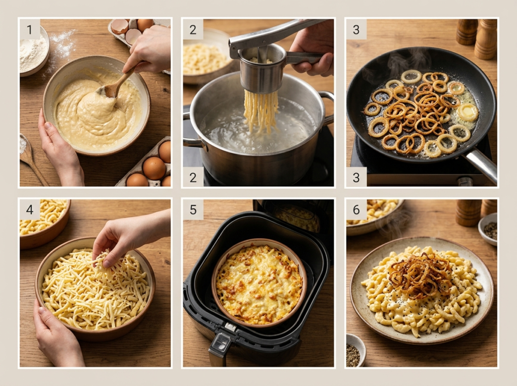 Käsespätzle Rezept: So gelingt das cremigste Käsespätzle Rezept aus dem Airfryer 3 Making Kasespatzle 6 steps 202607281201