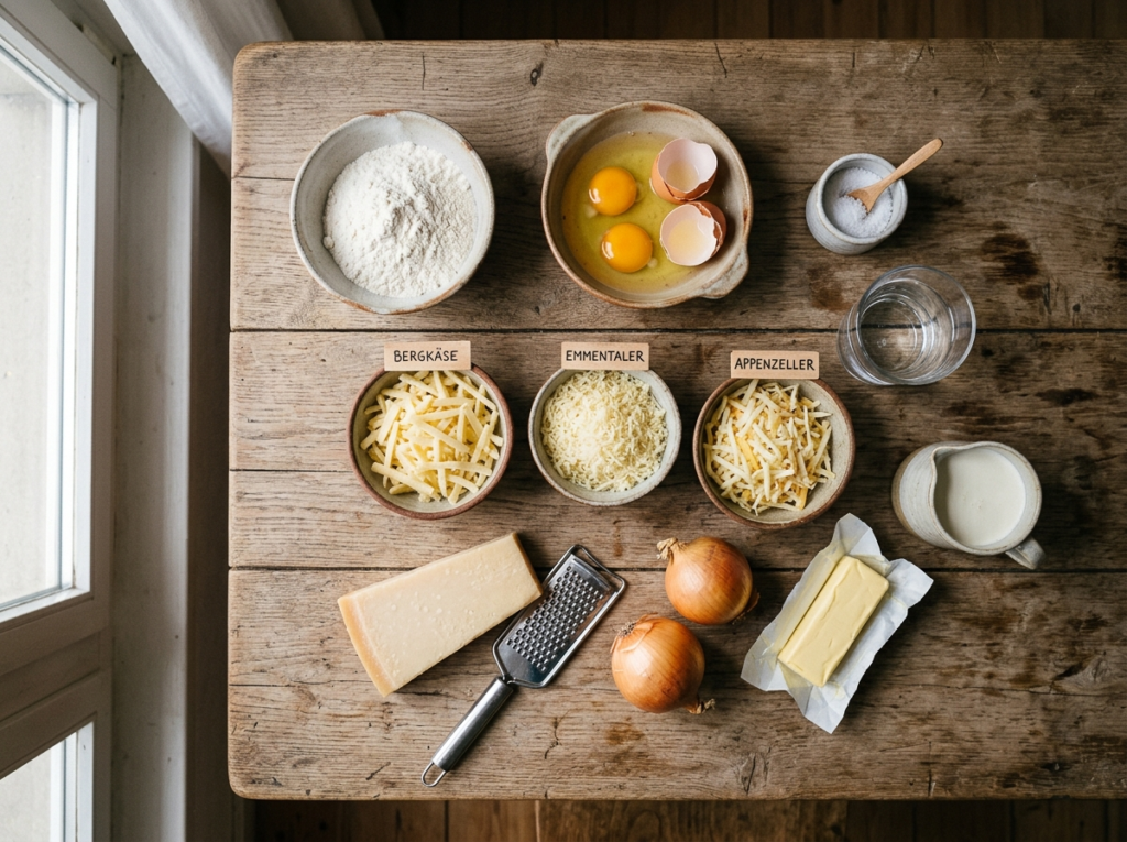 Käsespätzle Rezept: So gelingt das cremigste Käsespätzle Rezept aus dem Airfryer 1 Raw ingredients for Kasespatzle 202607281211