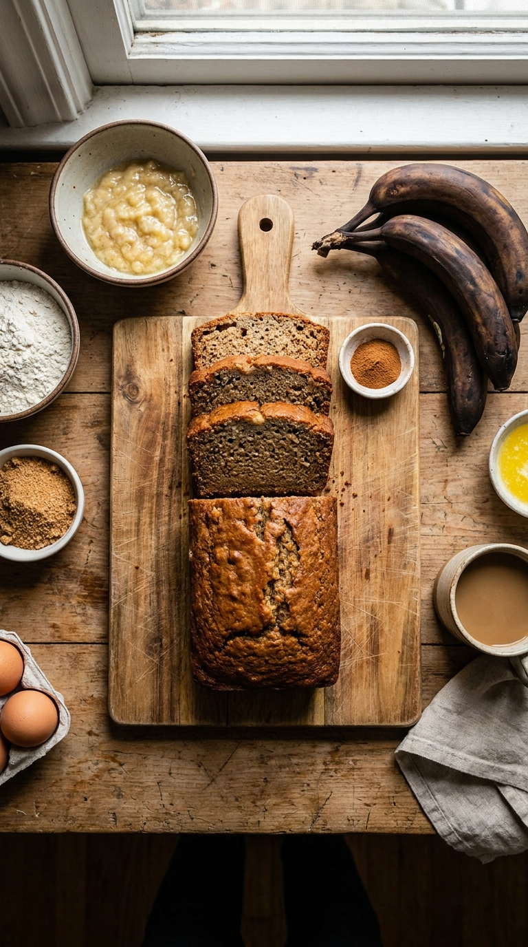 Banana Bread Recipe: Das Geheimnis für perfektes, saftiges Bananenbrot jedes Mal 2 Banana bread recipe ingredients and finished loaf showing ripe bananas, batter, and golden baked bread