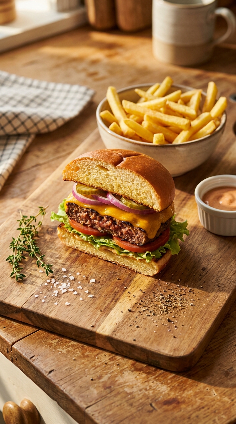 Burger Rezept: Das beste Burger Rezept für saftige Patties wie vom Foodtruck 2 Burger Rezept – selbstgemachter Cheeseburger mit saftigem Patty, geschmolzenem Käse und frischem Belag