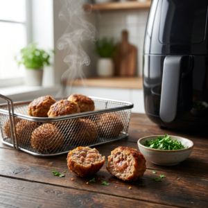 Fleischbällchen Airfryer: Das knusprige Rezept, das wirklich jedes Mal klappt 1 Knusprige Fleischbällchen Airfryer frisch aus der Heißluftfritteuse, goldbraun und saftig