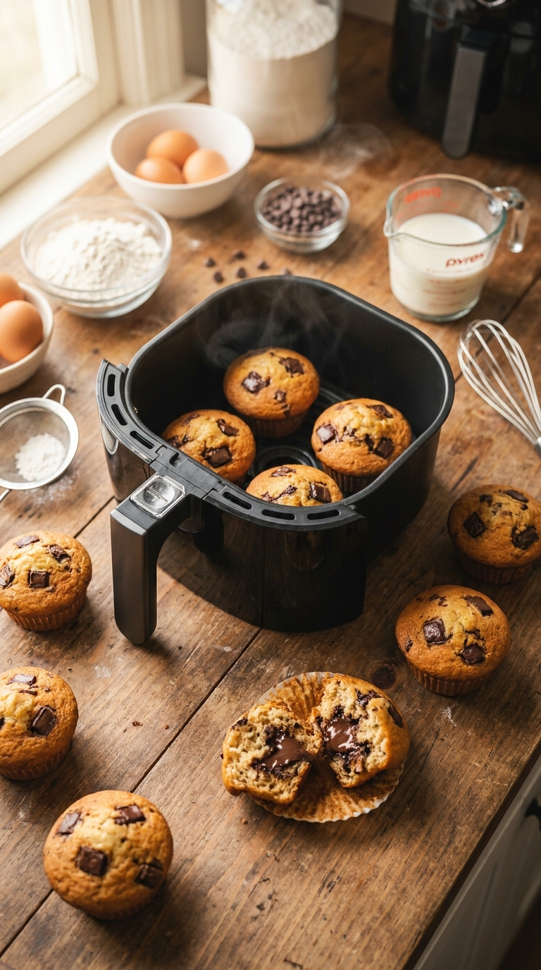 Muffins Heißluftfritteuse: Das ultimative Rezept für perfekte Muffins aus dem Airfryer 6 Muffins Heißluftfritteuse - saftige Schokoladen-Muffins frisch aus dem Airfryer, appetitlich angerichtet