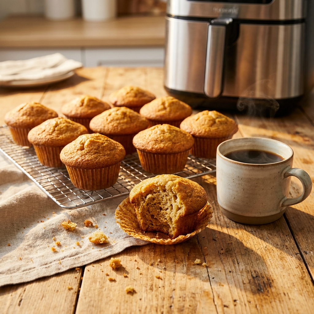 Muffins Rezept Saftig aus dem Airfryer – So gelingen sie garantiert fluffig 3 Muffins cooling on wire rack 202608041150