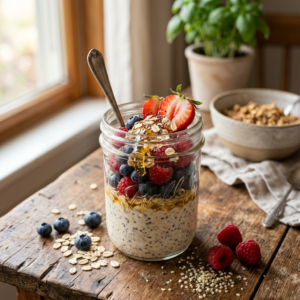 Gesunde Ernährung Rezepte: Der komplette Guide für mehr Energie 1 Gesunde ernährung rezepte: Overnight Oats im Glas mit Beeren und Honig