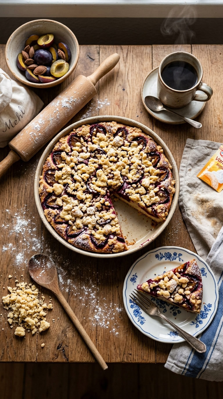 Zwetschgenkuchen mit Streusel Hefeteig – Omas bestes Rezept zum Nachbacken 1 Zwetschgenkuchen mit Streusel Hefeteig frisch gebacken