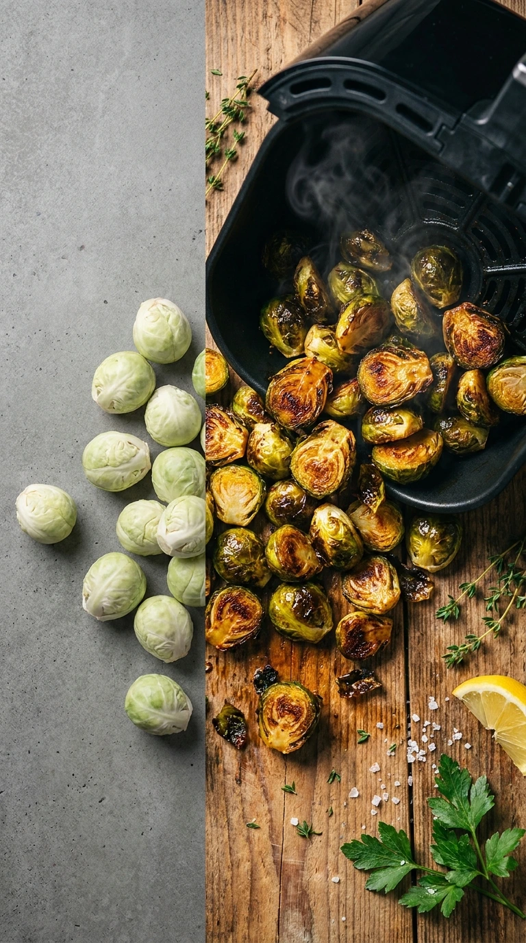 Rosenkohl Heißluftfritteuse: Das perfekte Rezept für knusprigen Rosenkohl in nur 12 Minuten 1 Rosenkohl Heißluftfritteuse: knusprig karamellisierte Röschen aus dem Airfryer-Korb serviert