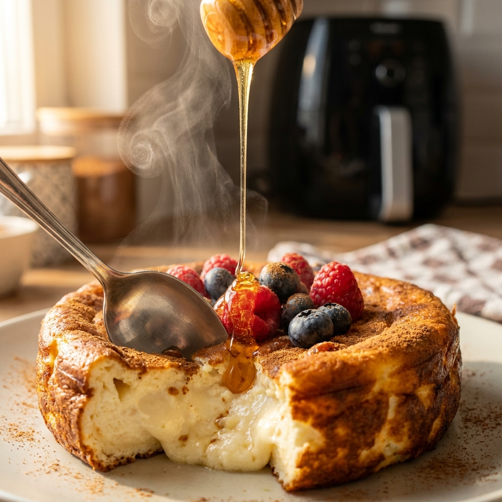 Hüttenkäse im Airfryer: Das gesunde Frühstücks-Rezept, das jeder Hobbykoch kennen sollte 1 Spoon breaking into cottage cheese 202608092151