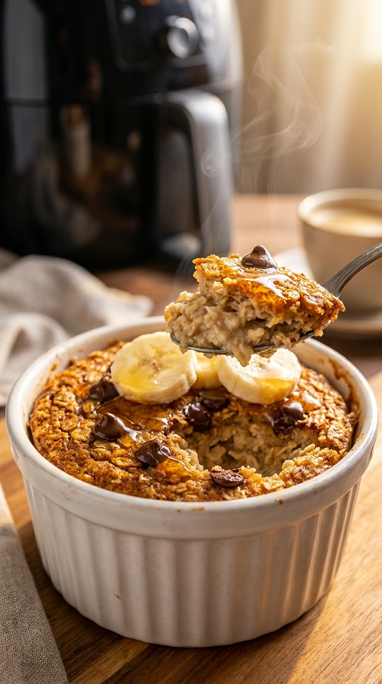 Baked Oats aus dem Airfryer: Das gesunde Frühstücks-Rezept, das gerade jeder in Deutschland kocht 4 Baked Oats aus dem Airfryer – goldbraun gebacken mit Banane, Schokolade und Honig