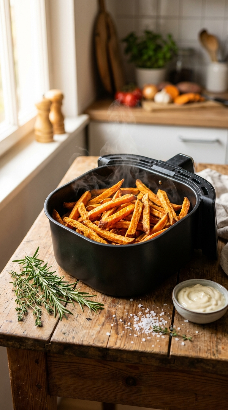 Süßkartoffel Pommes Airfryer: So werden sie garantiert knusprig 2 Süßkartoffel Pommes Airfryer – knusprig zubereitet im Airfryerkorb