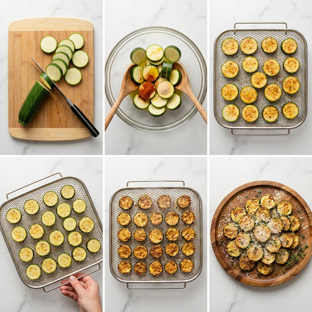 Zucchini Rezepte aus dem Airfryer: Die besten schnellen, knusprigen Ideen 2 Zucchini cooking steps on marble 202608031408
