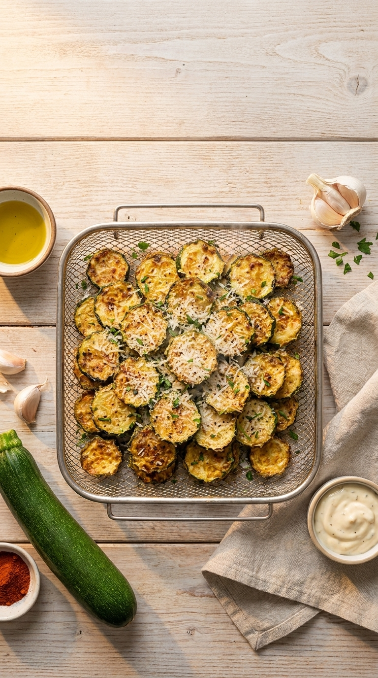 Zucchini Rezepte aus dem Airfryer: Die besten schnellen, knusprigen Ideen 4 Zucchini Rezepte aus dem Airfryer: knusprige Zucchinischeiben mit Parmesan, Knoblauch-Dip und frischen Kräutern
