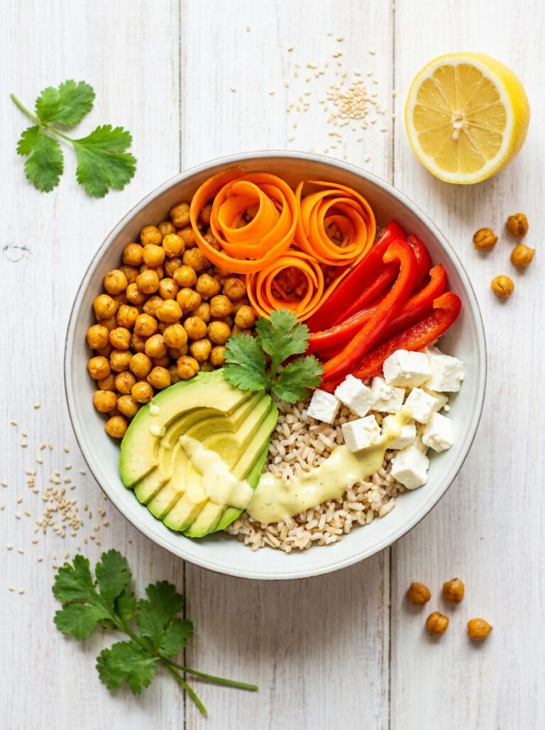 Kreatives Essen: Die besten Ideen, Rezepte & Inspirationen für jeden Tag 5 Kreatives Essen: Schritt-für-Schritt-Zubereitung einer Regenbogen-Bowl mit Kichererbsen und Joghurt-Dressing