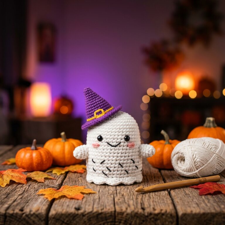 Kostenlose Anleitung Häkeln: Süßes Halloween-Gespenst „Moo the Boo“ 1 kostenlose Anleitung häkeln - süßes Halloween Amigurumi Gespenst Moo the Boo mit Hexenhut