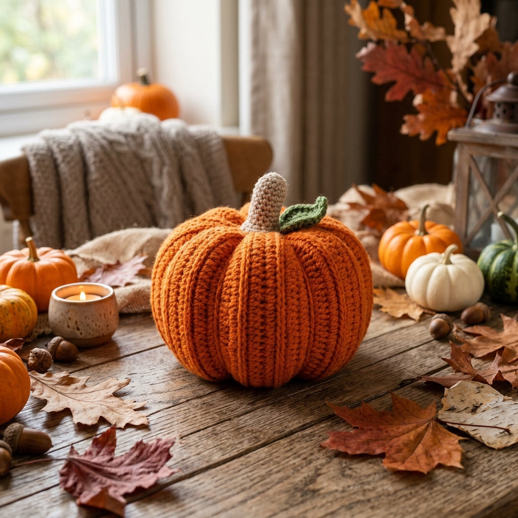 Häkeln Ideen Anfänger Halloween: Kürbis häkeln Anleitung 3 Crochet pumpkin on wooden table 20260919171343