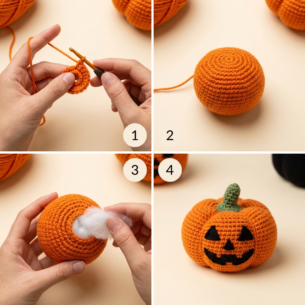 Häkeln Ideen Halloween: Süßer Amigurumi-Kürbis häkeln – kostenlose Anleitung 2 Crocheting amigurumi pumpkin steps 20260920063711