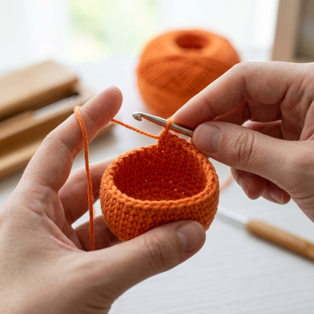 Häkeln Anleitung Kostenlos Deutsch: Süßer Halloween-Kürbis Amigurumi | Schritt-für-Schritt 2 Hands crocheting orange pumpkin 20260921161513