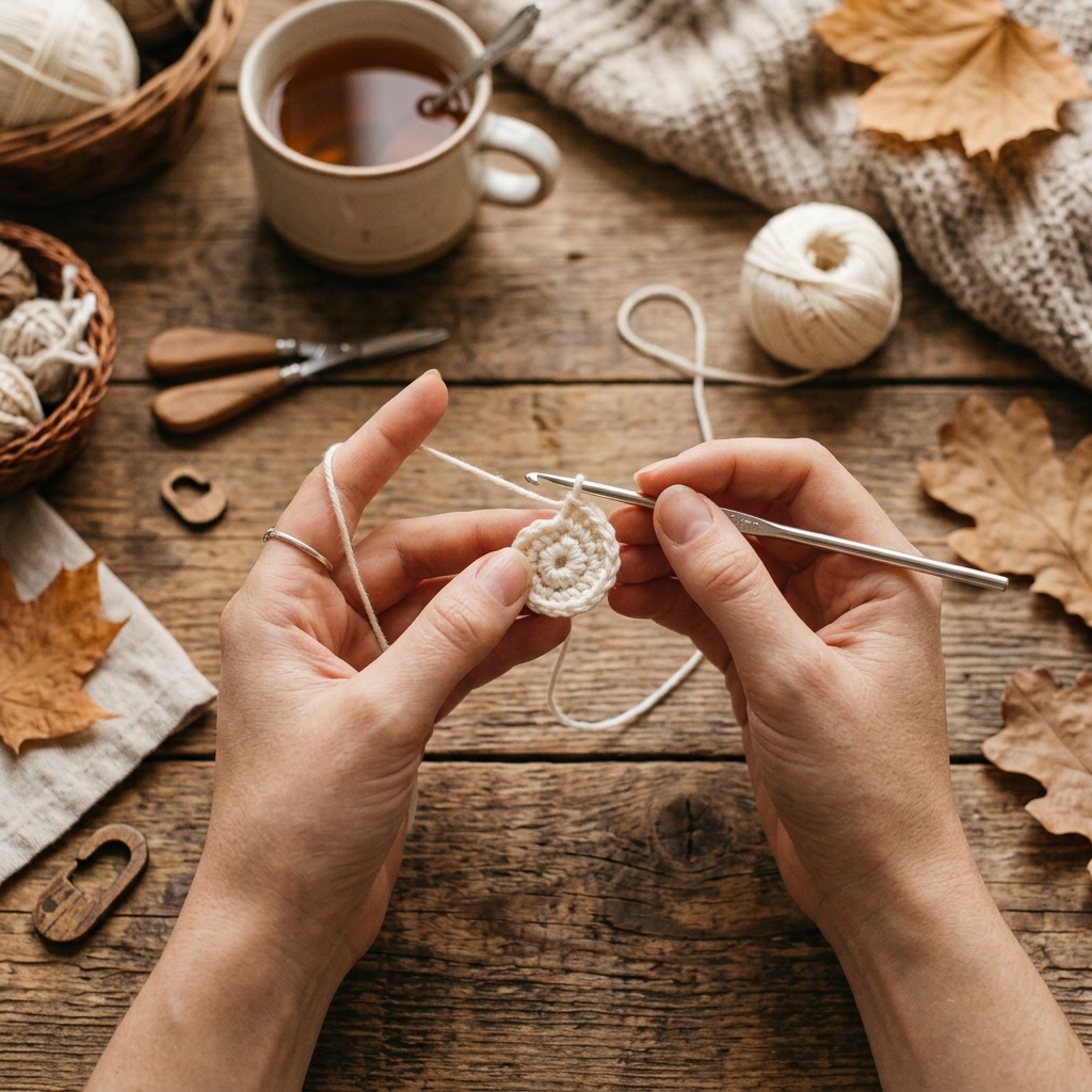 Kleiner Geist häkeln – Halloween häkeln kostenlos Deutsch Anleitung 1 Hands crocheting white ghost 20260919155245
