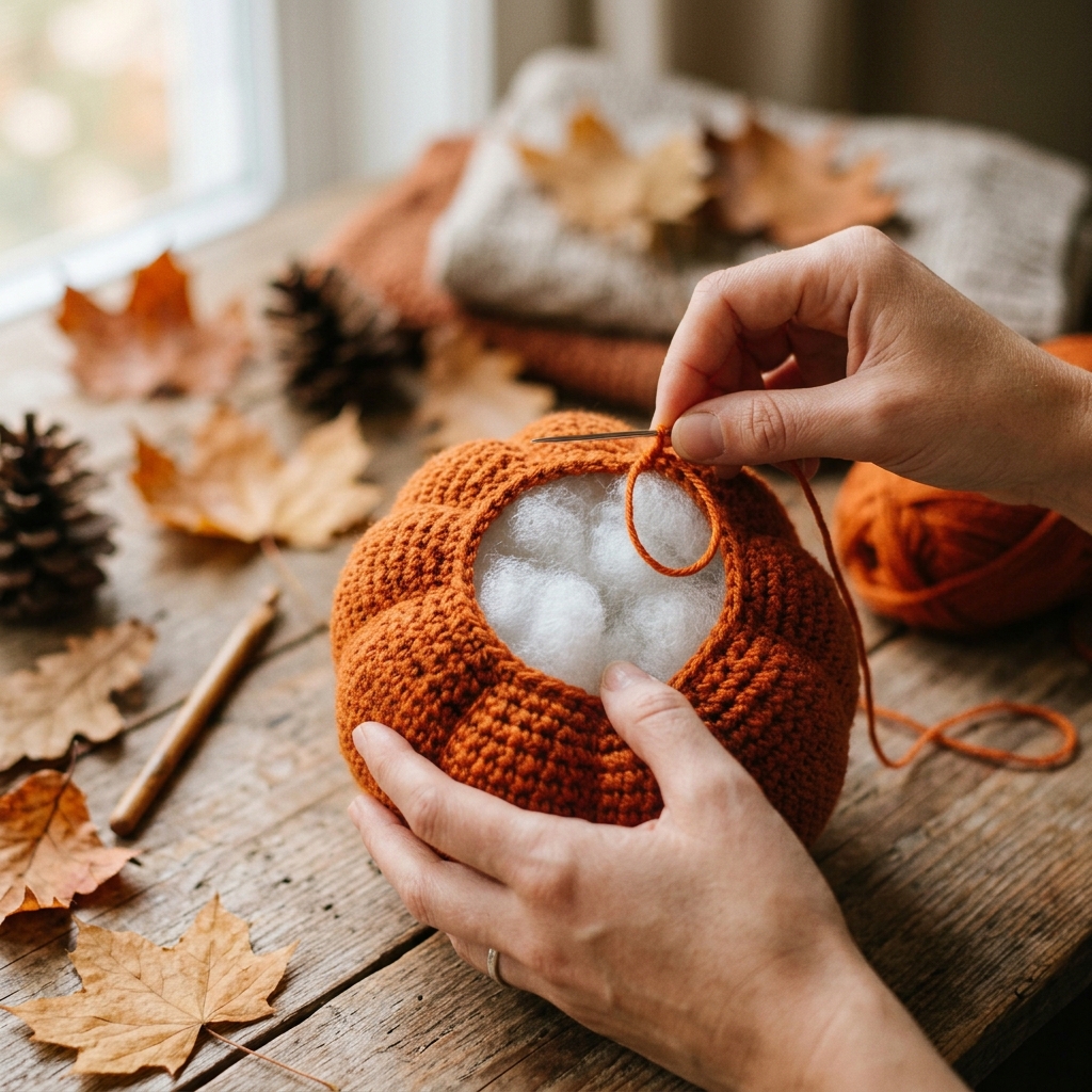 Häkeln Ideen Anfänger Halloween: Kürbis häkeln Anleitung 2 Hands stuffing crochet pumpkin 20260919171341